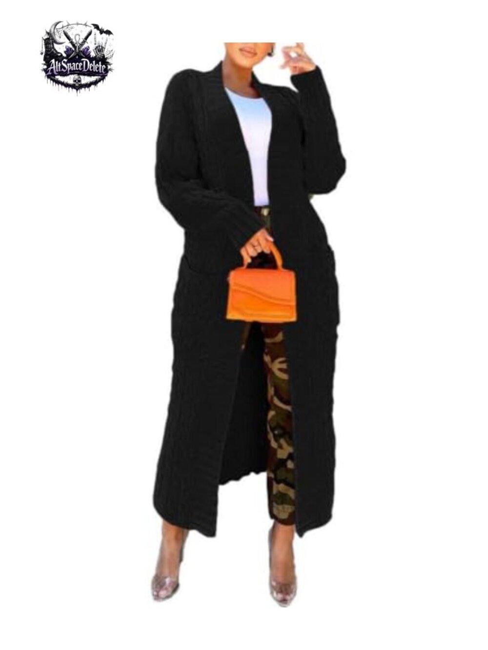 Women's Cable Knit Open Front Long Cardigan Sweater with Pockets